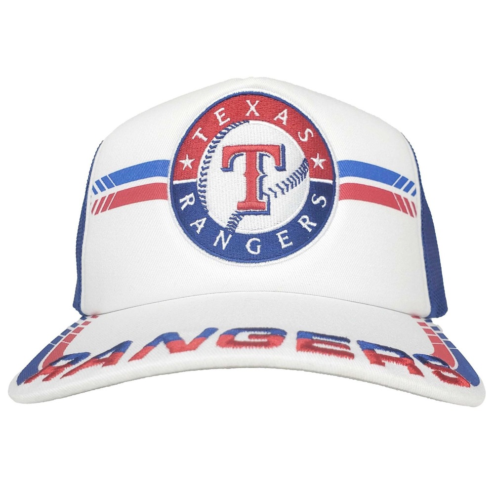 Texas Rangers Mitchell & Ness MLB Trucker Hat Cap Embroidery Art White Blue New